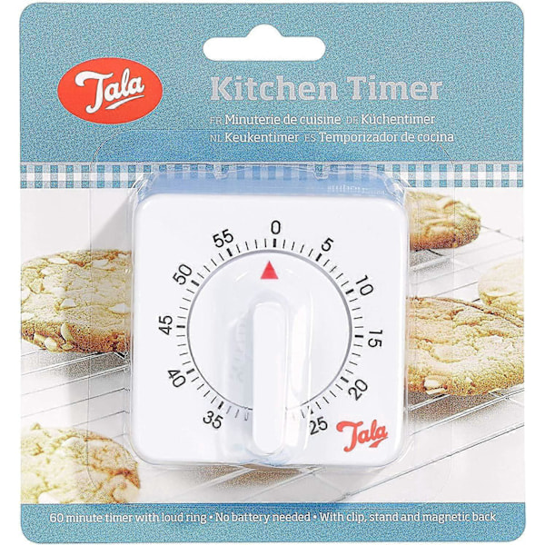 1 times hvit mekanisk timer, 60 minutters justerbar timer med høy ringelyd