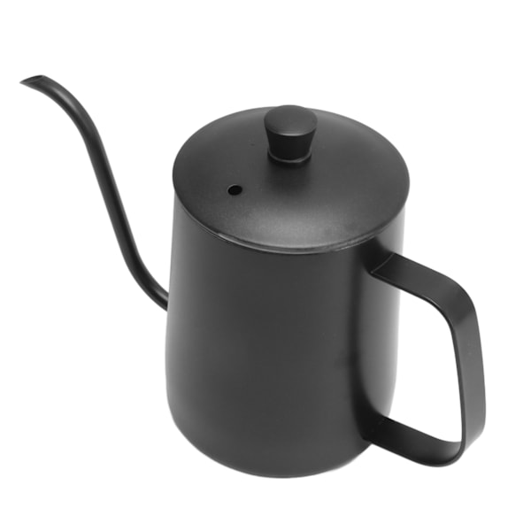 Häll över kaffekanna Lång smal pip 304 Rostfritt stål Svanhals Häll över handdropp Te Kaffe Kanna 600ML Svart med lock