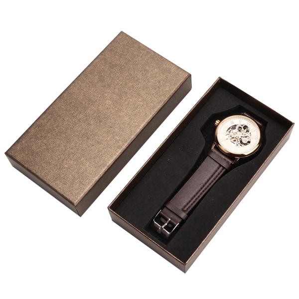 FORSINING Fashionabla watch Mekanisk halvautomatisk watch med ihåligt mönster (White SurfaceGold- case )