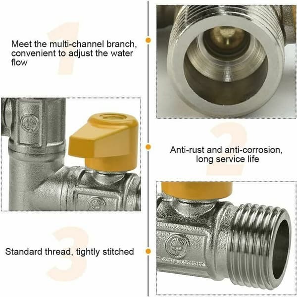 – 3-vejs G 1/2 messingventil – T-fitting til bruser – Nem installation mellem bruserarm og brusehoved – Korrosionsbestandig