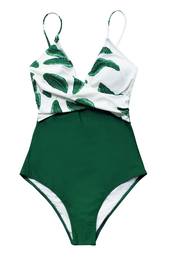 Women's Banana Leaf Twist Front One Piece Swimsuit, L