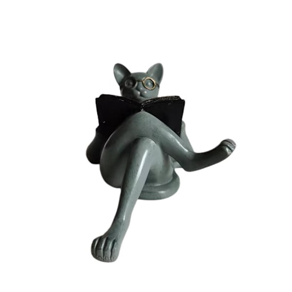 Litterære katteharpiks ornamenter have statue dekoration læsebriller kattehåndværk til studie og kontor