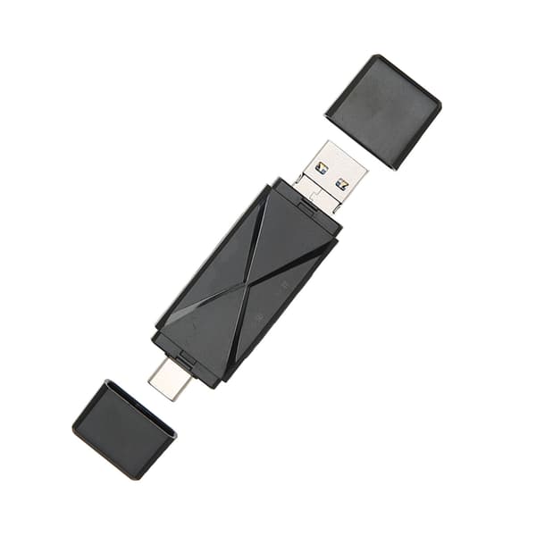 3 i 1 USB-lagerkortlæser USB C USB 3.0 MICRO USB Bærbar lagerkortlæser med 3 stik Sort