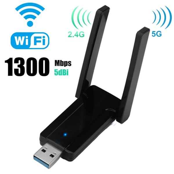 1300M WiFi-kort USB 3.0 2.4G 5.8G Dual Band Stabil Överföring Trådlös Nätverksadapter för Laptop PC Gaming