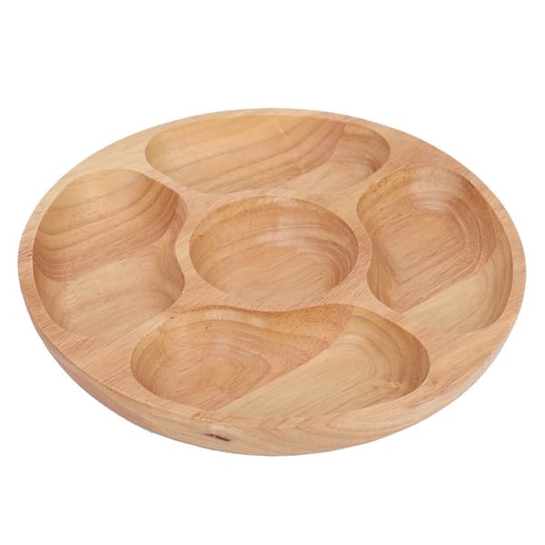 Rund träfat med fack för mat, dessert, snacks, serveringsbricka (25 cm)