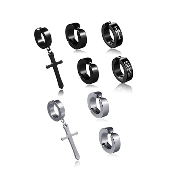 10 st Cross Ear Clip Titanstål Män Rock Style Clip On Hoop örhängen Individuellt packade Lätt och trendigt örhänge