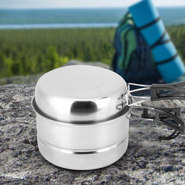 Rostfritt stål Bärbar Utomhus Resa Camping Picknick Köksredskap Matlagning Gryta Panna Skål Set