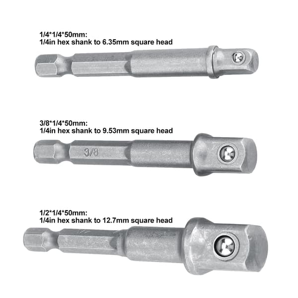 3st/Set Hylsadapter 1/4in Hex Skaft till 1/4\" 3/8\" 1/2\" Borr Förlängningsstång (Kort Typ)