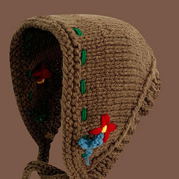 Stickad öronhattvärmare Retro Handgjord Höst Vinter Ins Stil Söt Kvinna Tillbehör Kaffe M(56-58cm)