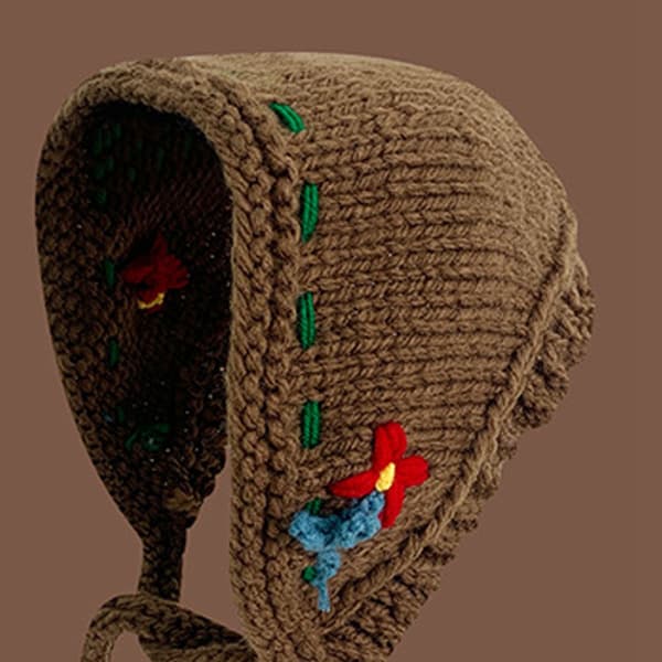 Strikket Ørehat Varmer Retro Håndlavet Efterår Vinter Ins Stil Sød Kvinde Tilbehør Kaffe M(56-58cm)