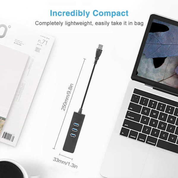 3 Port USB 3.0 HUB till RJ45 Gigabit Ethernet 10/100/1000 Mbit USB Ethernet Adapter för Macbook, Surface Pro, Chromebook