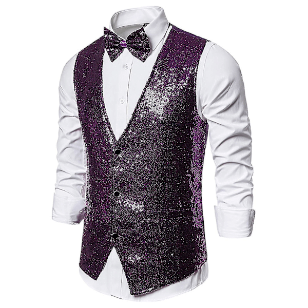 Stilig Sequin Casual Vest for Men XXL Lilla