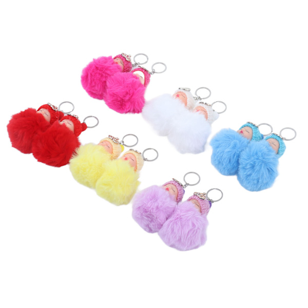 12 st Sovande Baby Hänge Nyckelring Plysch Fluffig Söta Emulational Dockor för Handväska Plånbok NR.892-17