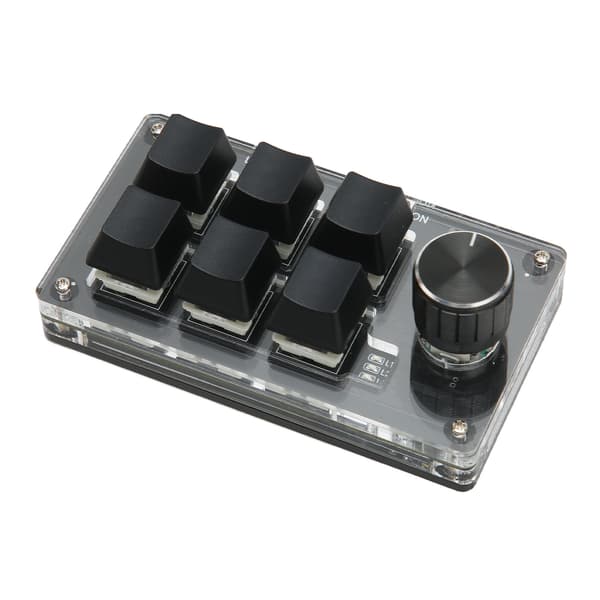 6-tasters mini-tastatur med knap, blå kontakt, kablet USB trådløs Bluetooth dobbelt tilstand forbindelse, DIY programmerbart mekanisk tastatur sort