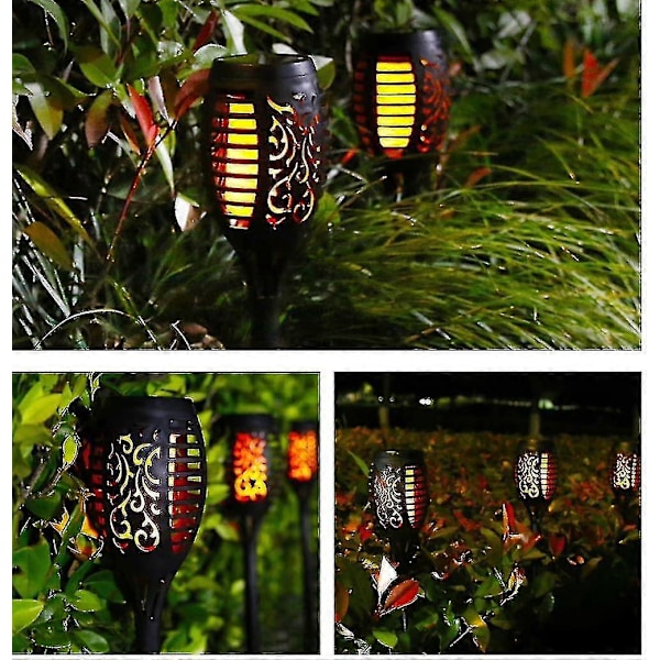 Vandtætte Solar Flamme Lys, 12 Led Solar Fakkel Lys Med Flakkende Flamme - 4 Pak