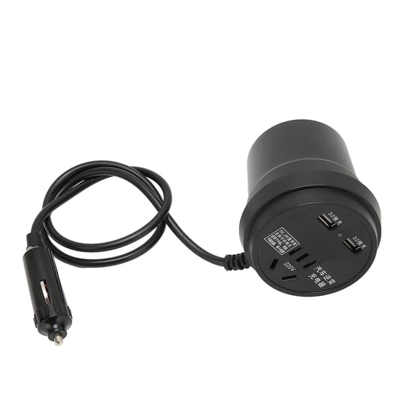Sort bilinverter 150W DC 12‑24V til AC 110V‑220V konverter 2 USB-port strømadapter til bil