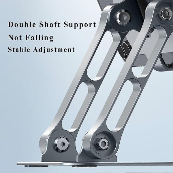 Tablet Holder Aluminum, Dual Rod Support Adjustable Foldable Tablet Stand Holder for Desk Compatible with Mobile Phone or Tablet