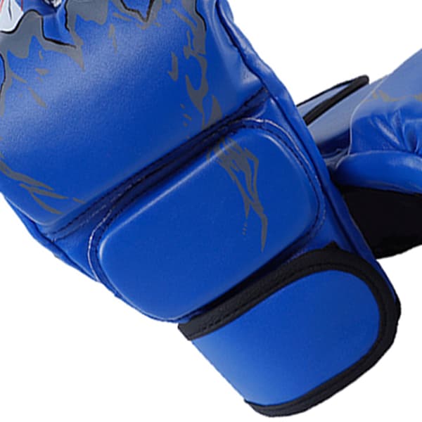 Halvfinger Boksehandsker Kickboks Handsker med Justerbar Håndledsrem til Mænd Kvinder Tigerklo Stil Blå