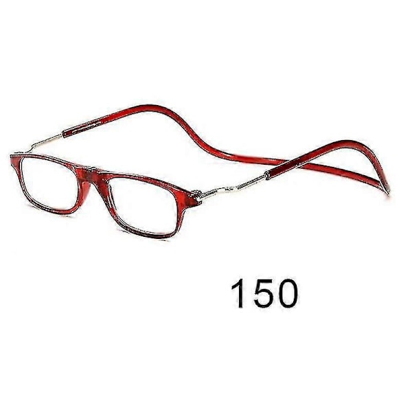 Justerbara Klara Läsglasögon - Flexibel Magnetisk Hals Hängande Vikbar Design Leopardmönstrade glasögonstyrka150