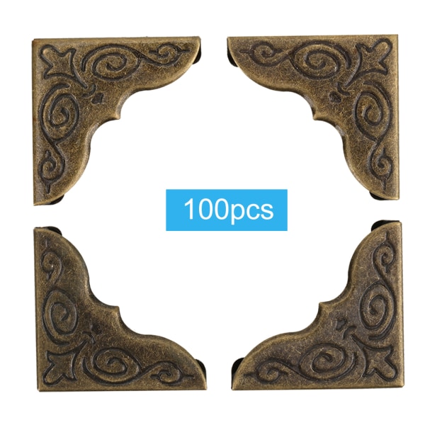 100 stk. æske hjørnebeskytter retro cyan bronze jern DIY albumbog kantbeskytter tilbehør25 mm sidelængde, 4 mm højde