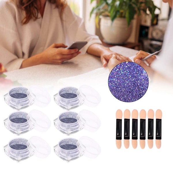 6 stk 0,5 g neglekunstpulver Negledekorasjon Glitterpigment for neglekunststudio TCL-04