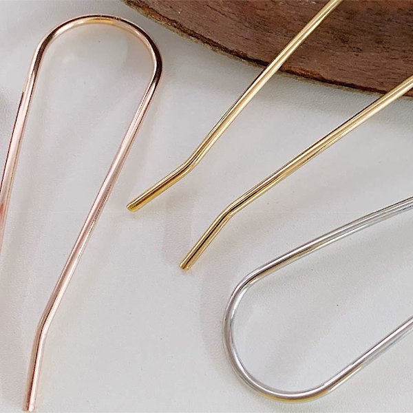 Guldpläterade Metallhårgafflar 11cm U-formade Hårstickor 2-tandade Bunhårnålar Klämmor för Tjockt Hår Stylingtillbehör Set om 3