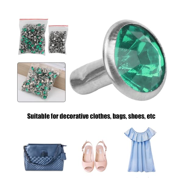 B Akryl Diamant 8mm Dekorativ DIY Stud Klestilbehør 8mm Sølvkant Krystall Smaragd