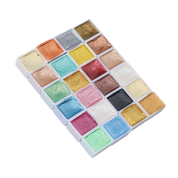 24 st Metallic Macaron Solid Pearlescent Akvarellfärg Set för Målning Nagelkonst
