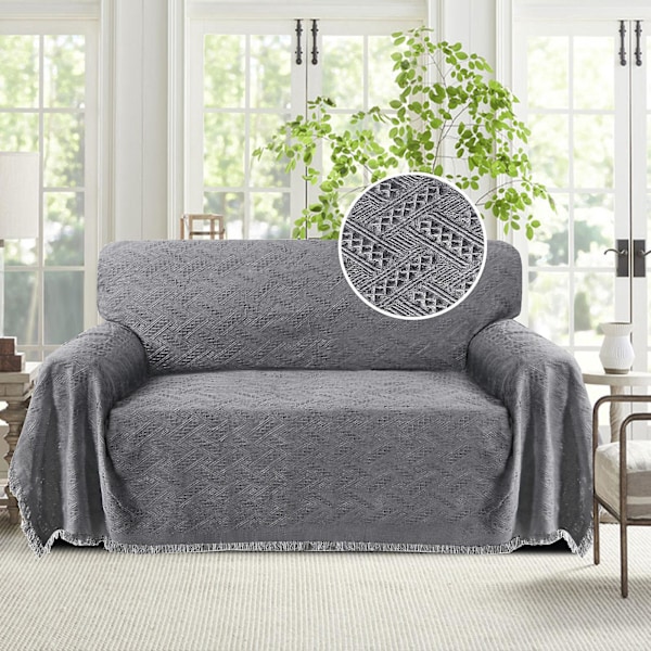 Grå Sofa Betræk Vaskbar Sofa Beskytter til Hunde Geometrisk Vævet Stof 35,4\"x70,9\"