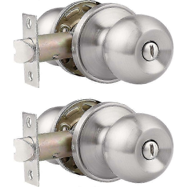 2-pack Sekretessdörrlås för Badrum/Sovrum Inre Runda Dörrknoppar med Satin Nickel Finish, Nyckellösa