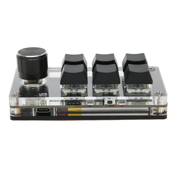 6-tasters mini-tastatur med knap, blå kontakt, kablet USB trådløs Bluetooth dobbelt tilstand forbindelse, DIY programmerbart mekanisk tastatur sort
