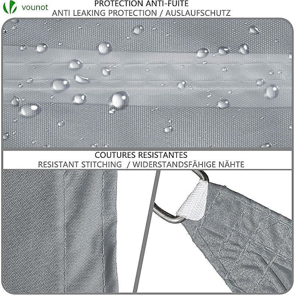 Trekantet Solsejl Vandtæt UV Beskyttelse 95% Polyester Resistent og Åndbart til Haveterrasse med Reb 3x3x3m (grå)