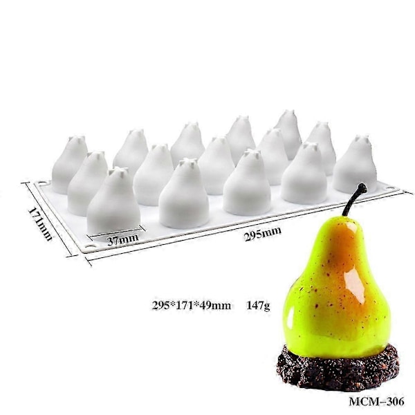 15 Hål Päronform Silikonform för Moussetårta Fransk Dessert 3D Silikonform Tårtdekoreringsform Non-Stick