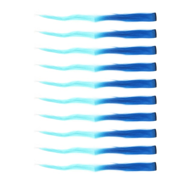 10 stk farget klips i hårpynt Gradient Langt rett syntetisk hårforlenger hårstykke for Cosplay Party Mørkeblå Gradient Lyseblå