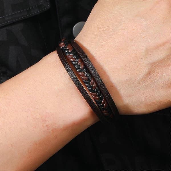 Enkelt Retro Läderarmband Allmatch Spänne Armring för Jubileumspresent Brun 21cm