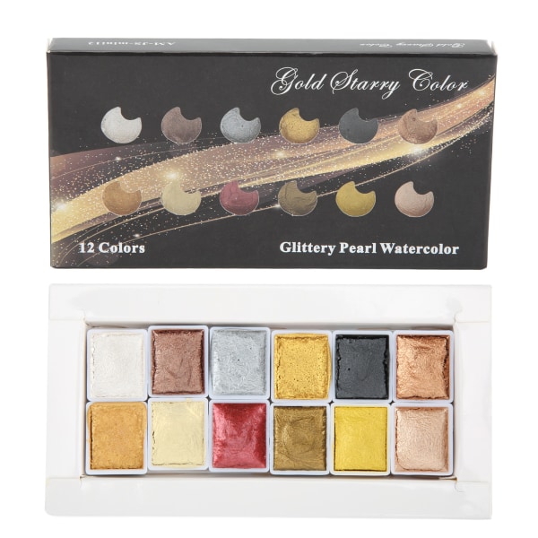 12st Akvarellfärg Metallic Färgsystem Highlight Dimming Watercolor Set för konstmålning manikyr