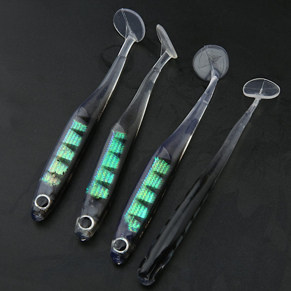 4st TPR 100MM Artificiell Mjuk Simulering Fiskedrag Bete Paddel T Svans Tillbehör8# print svart