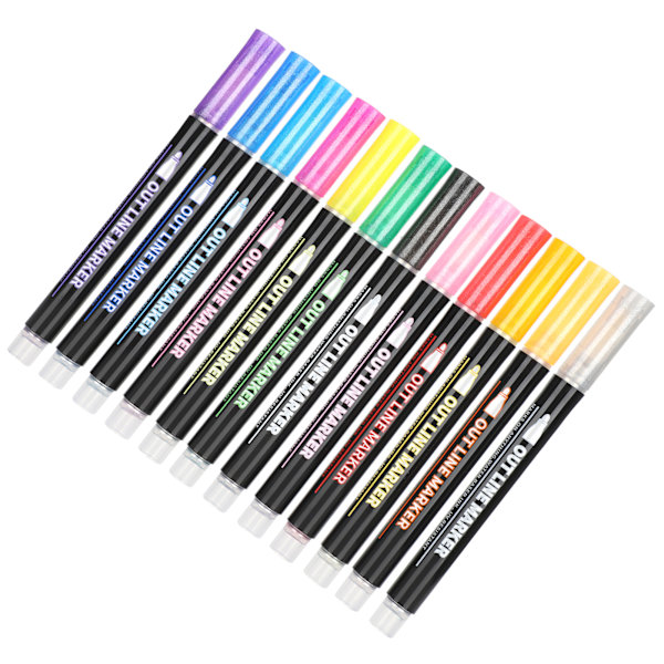 12 stk dobbeltlinjepenner fargerik håndmaling kontur stasjonær highlighter markør 12 farger
