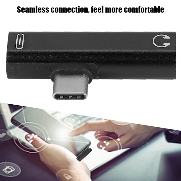 2 in 1 Type C - 3,5 mm:n kuulokeliitäntä USB-latausadapteri Monitoiminen muuntaja Musta