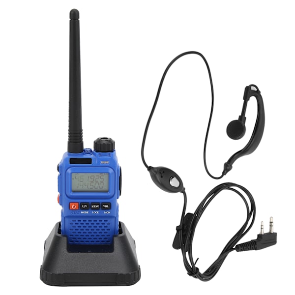 Bärbar Walkie Talkies Set Handhållen LCD-display Walky Talky med Öronsnäcka 100‑240VBlå EU-kontakt 100‑240V