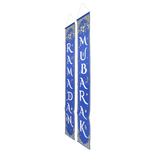 2 stk Eid Mubarak verandaskilt vandtæt blå baggrund 100D polyester Ramadan Mubarak hængende banner til indendørs udendørs