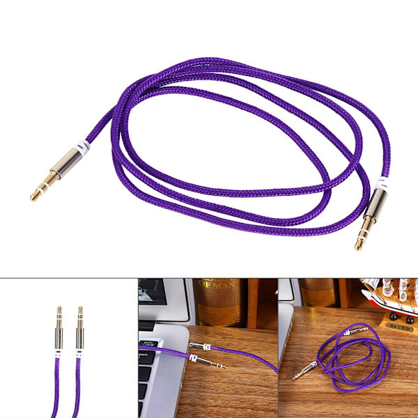Äänikaapelin sovitinpistoke 3,5 mm AUX-kaapeli uros-uros auton apujohto stereokaapeli violetti