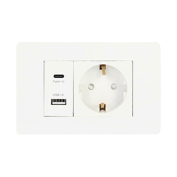 Standard Vägguttag med USB+TYPE-C+EURO Uttag EU-kontakt