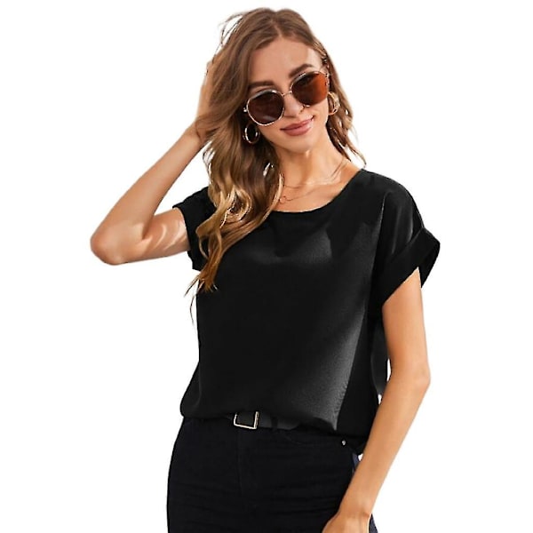 Casual Women's Short Sleeve Blouse Top XL Black