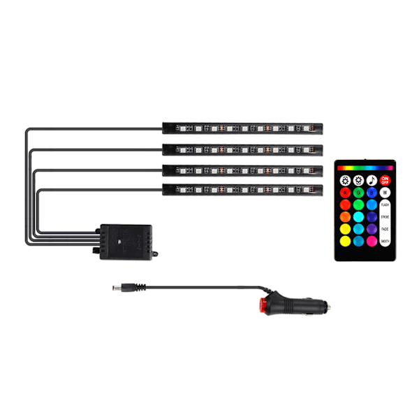 Universal LED interiørbil lysstripe fjernkontroll 36 perler dekorative bil gulvlysstripe USB 5V