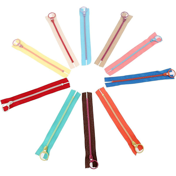10-pack hartsdragkedjor med metallringavdragare i slumpmässig färg - 30 cm