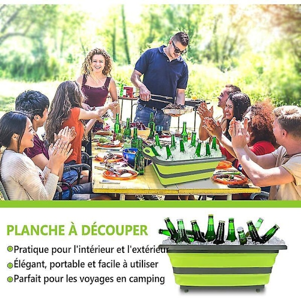 Bärbar Multifunktionell Hopfällbar Skärbräda Avloppskorg Grönsaksbassäng, Köks-skärbräda, Camping, Picknick, Frukt Grönsaksförvaringskorg Hopfällbar