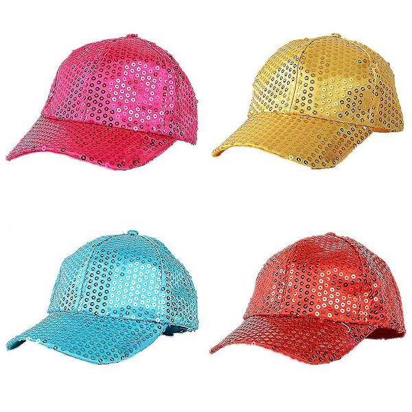 Glitter Sequin Baseball Caps - Justerbare Party Snapback Hatter for Kvinner og Menn Rød