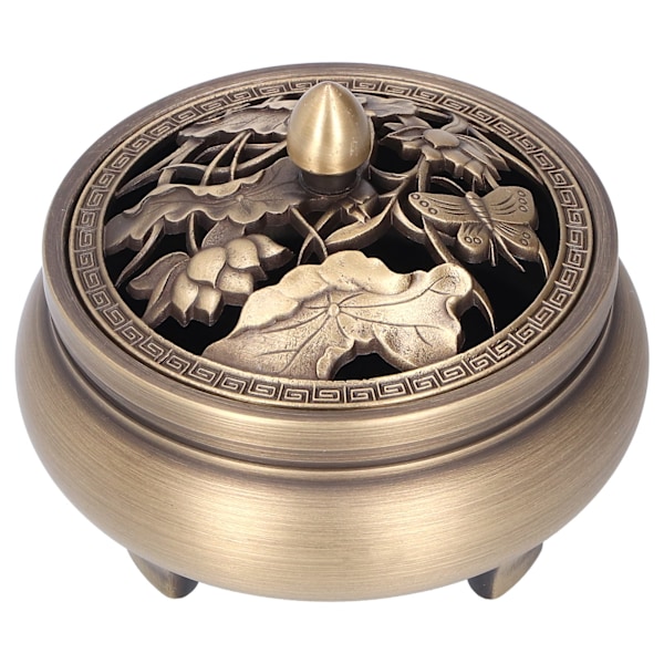 Antik Messing Røgelse Brænder Holder Med Låg 3-Benet Buddha Ornament Hjem Indretning