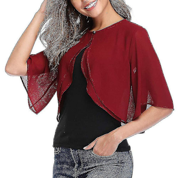 Punainen viinichiffon avoin etuosa lyhythihainen bolero shrug cardigan